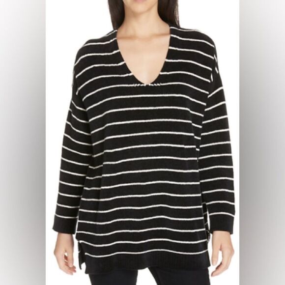 EILEEN FISHER CHENILLE 100% ORGANIC COTTON STRIPED SWEATER EUC SIZE MEDIUM - Picture 1 of 6